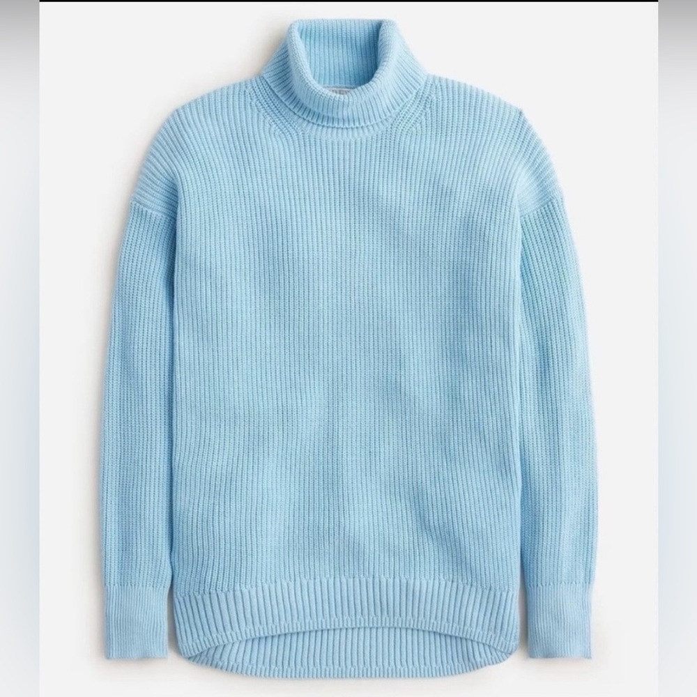 J. Crew Powder Blue Ribbed Cotton Cashmere Turtleneck Sweater XL